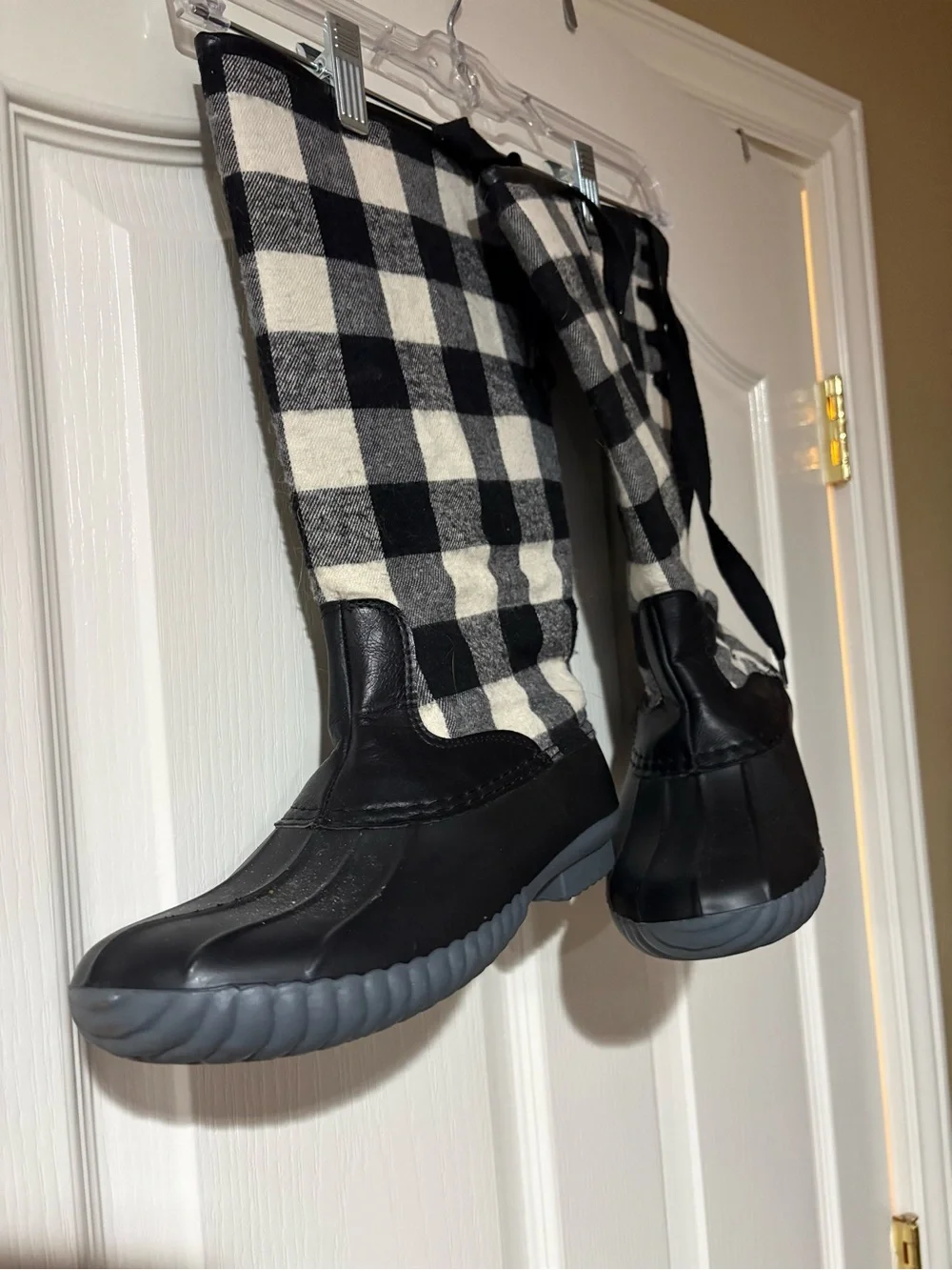 Avanti Black and White Buffalo Check Winter Rain Boots
